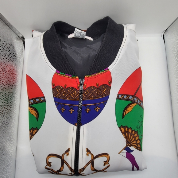 Oscar de la Renta Silk Bomber Jacket Large 80's 90's Hot air balloon RARE VTG - Picture 15 of 15
